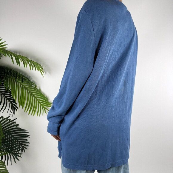 Vintage 90s Blue Embroidered Patchwork Bohemian Oversized Long Sleeve Top / XL - Picture 2 of 8